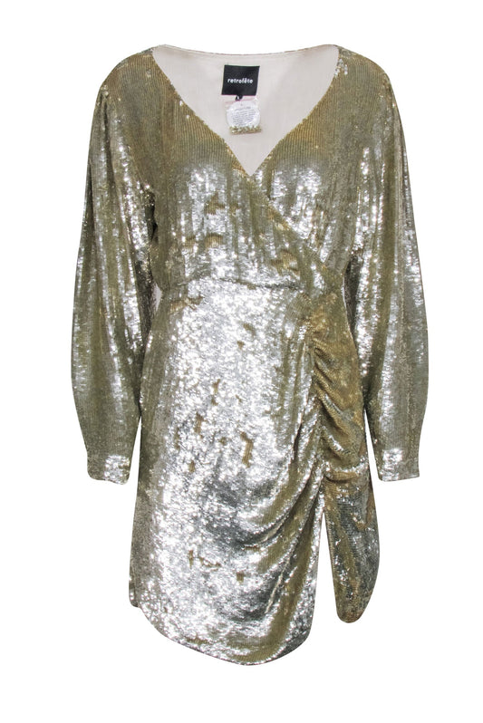 Retrofete - Gold Sequin Wrap Bodice Stacey Dress Sz L