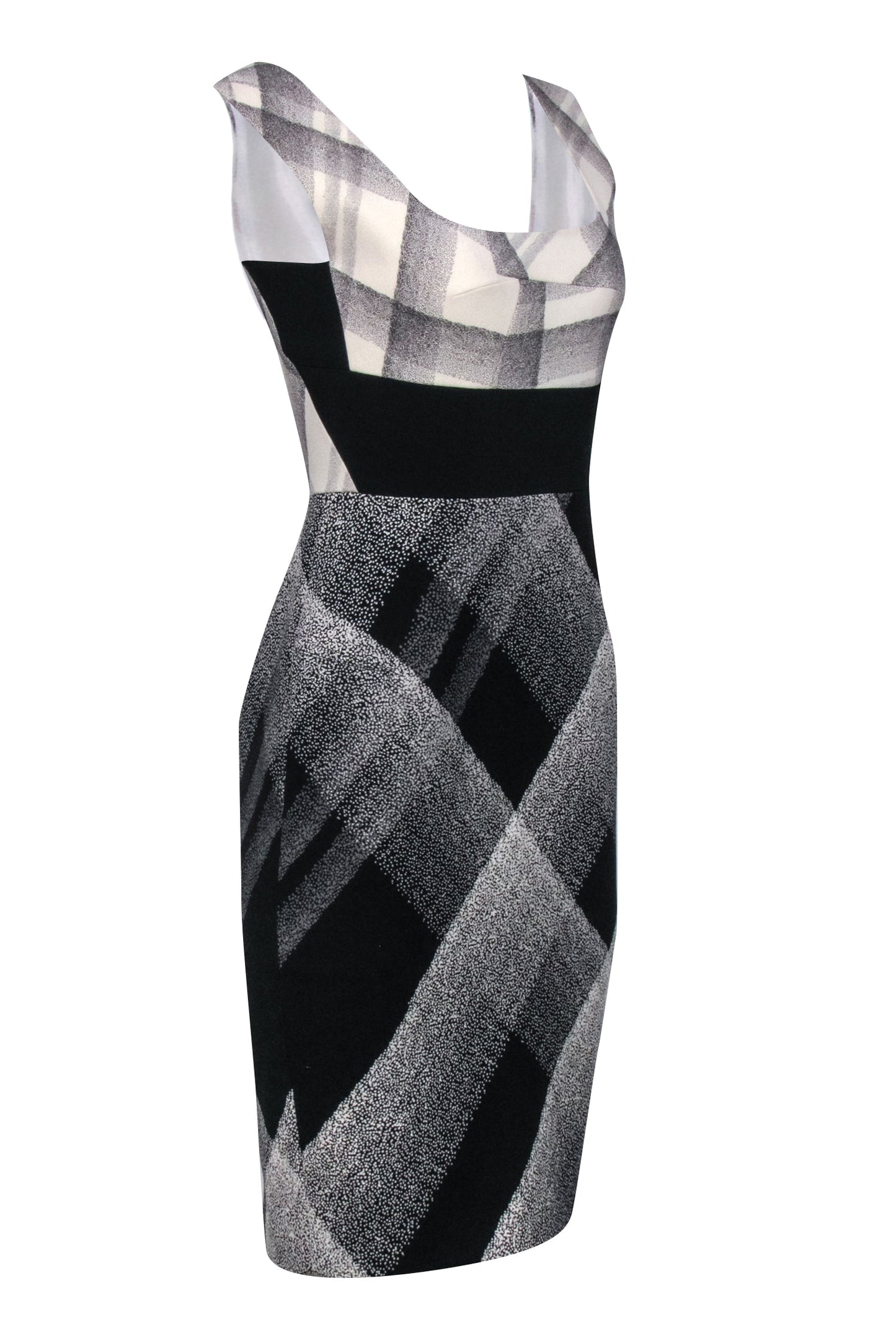 Roland Mouret - Black & Ivory Diffused Check Print Arabella Dress Sz 8